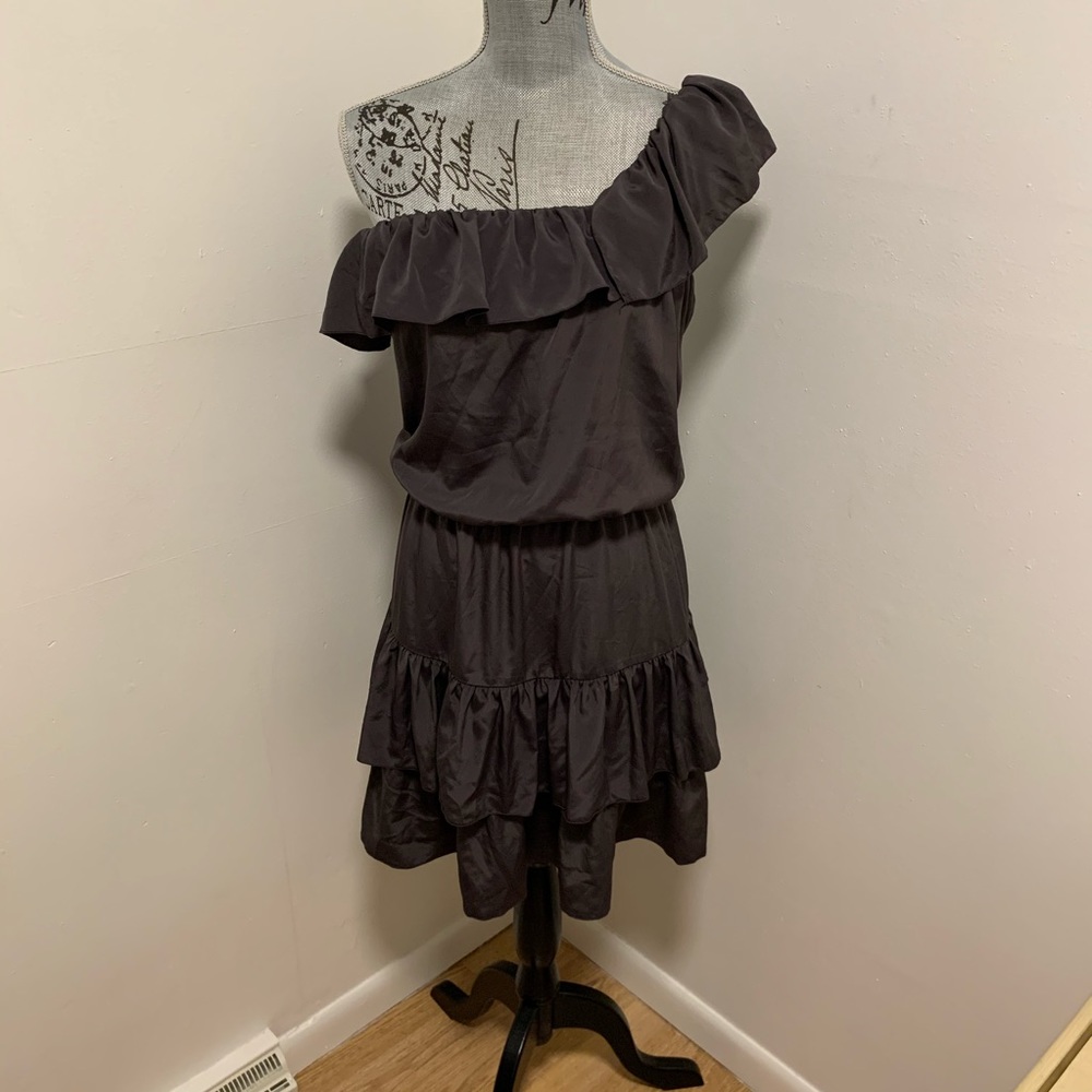 LC Gunmetal Grey One Shoulder Dress sz 16